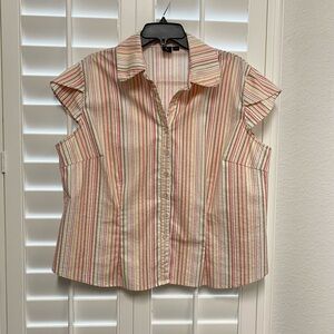 Striped Short Sleeve Button-Up Women's Top 1X
